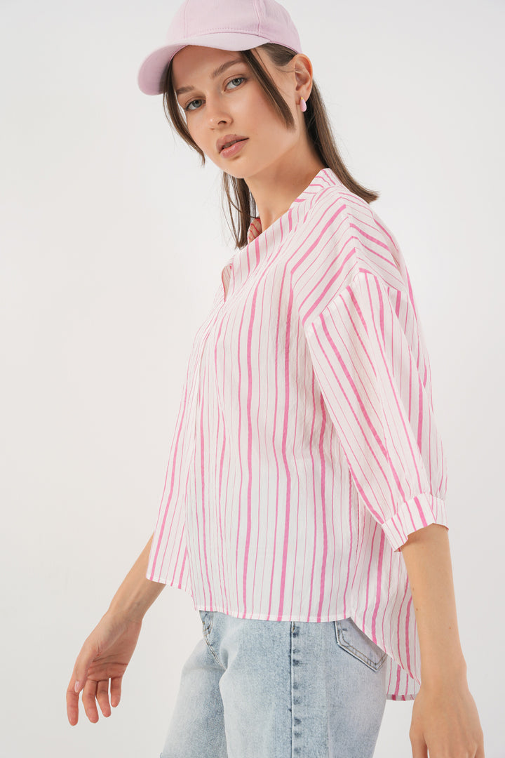BGD Women Woman Striped Oversized Blouse 967 - Powder - Fontenay-sous-Bois