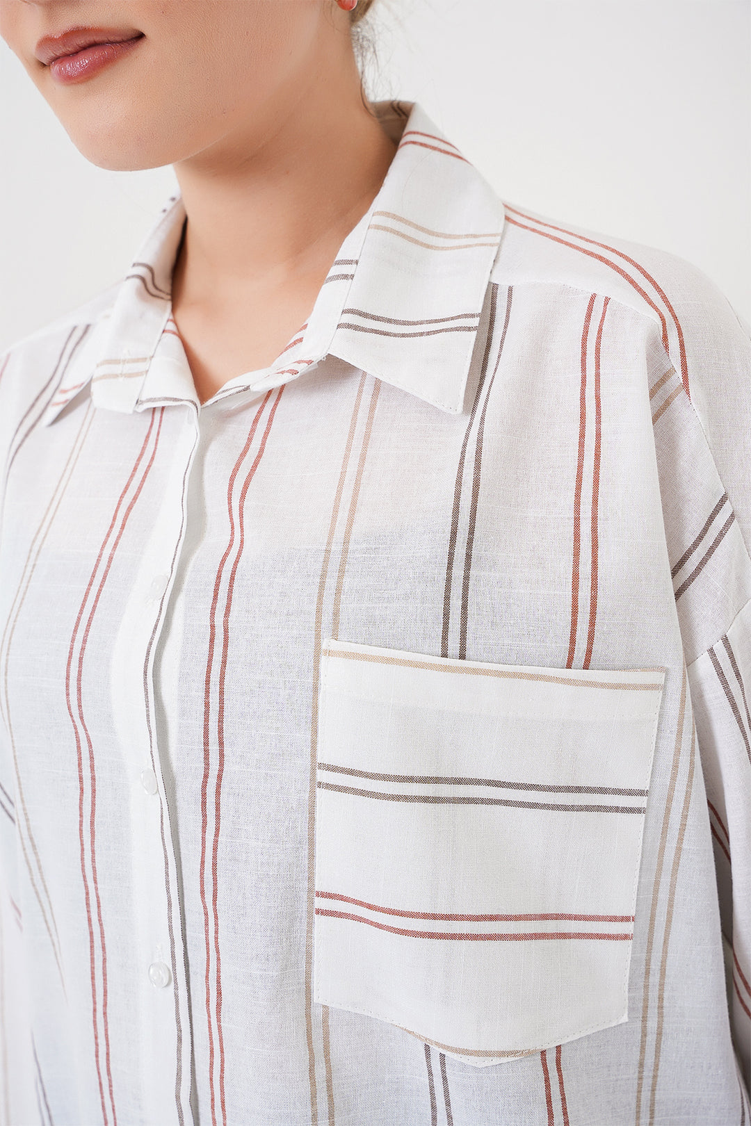 BGD Women Women's Striped Oversized Shirt 20278 - Off-White - Newnan
