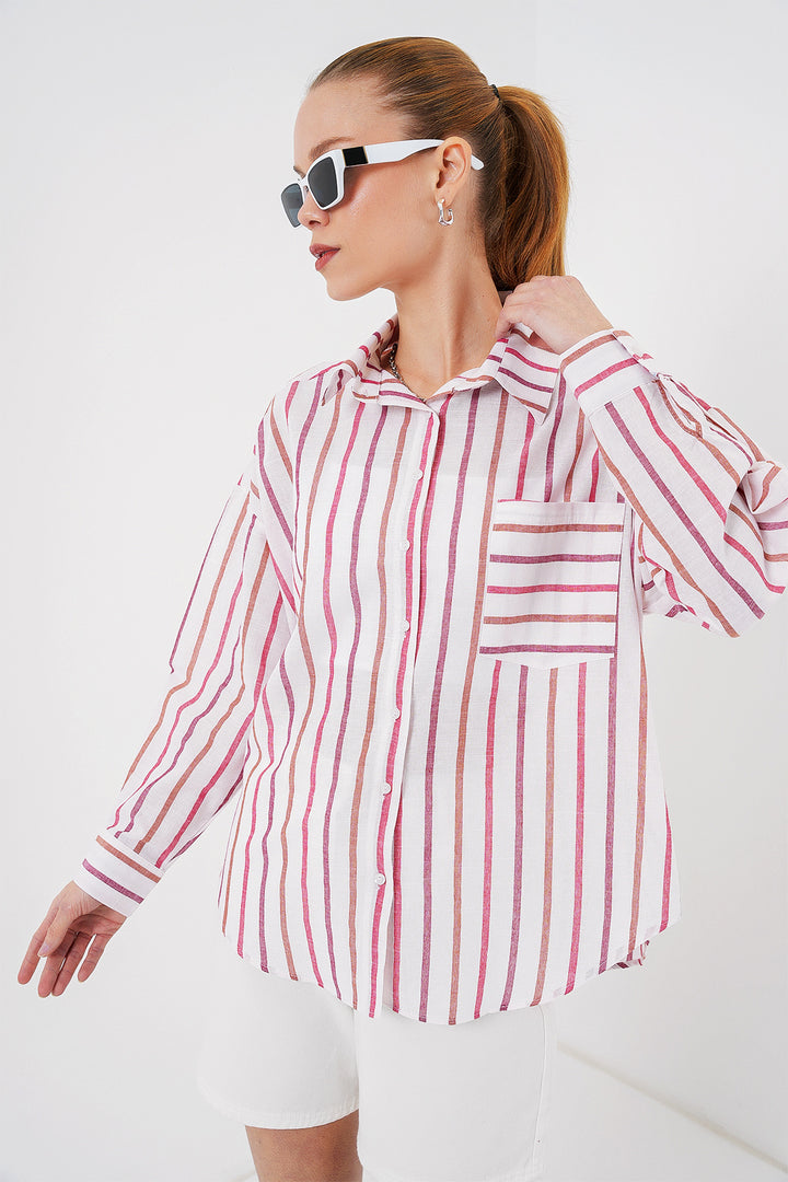 BGD Women Women's Striped Oversized Shirt 20278 - Red - Licata