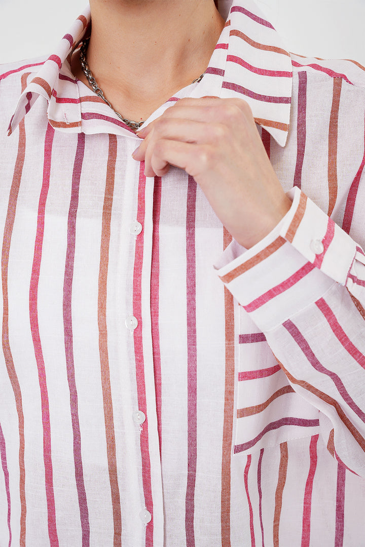 BGD Women Women's Striped Oversized Shirt 20278 - Red - Licata