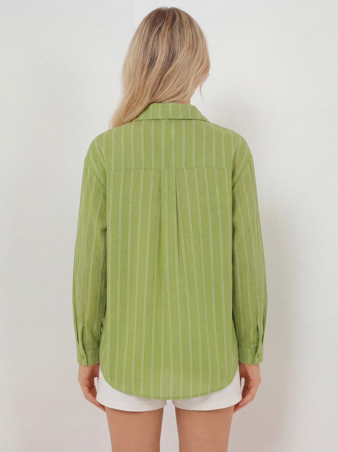 BGD Women Kadın Çizgili Oversize Gömlek 20293 - E.Yeşil - Saint Albans
