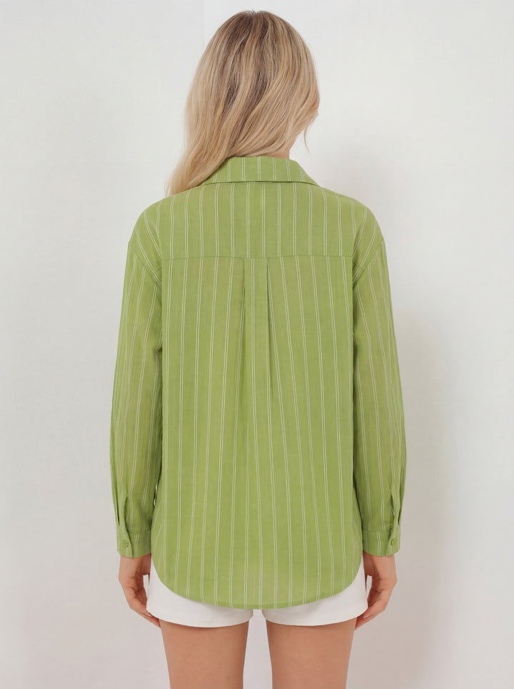 BGD Women Kadın Çizgili Oversize Gömlek 20293 - E.Yeşil - Saint Albans