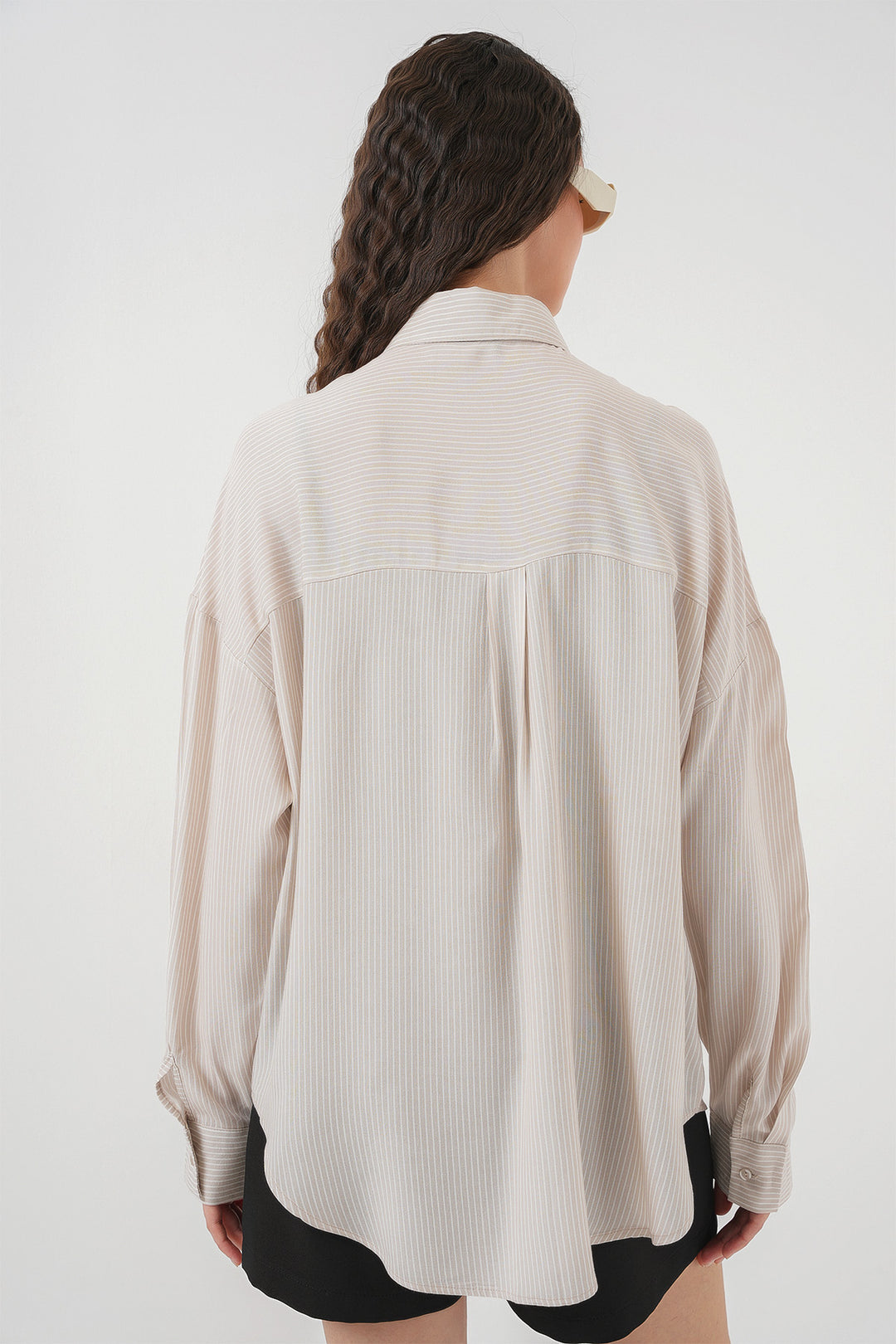 BGD Women Women's Striped Oversized Shirt 20295 - Cream - Barnstable