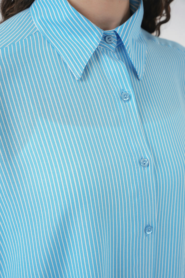 BGD Women Women's Striped Oversized Shirt 20295 - Blue - Tudela