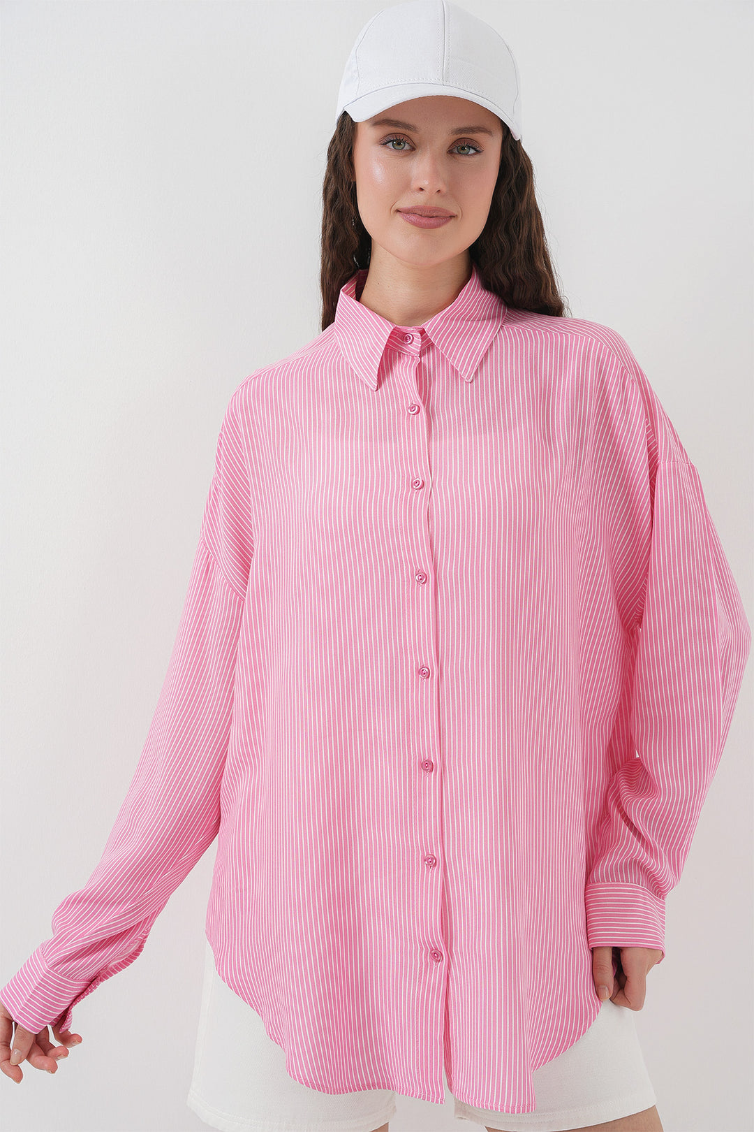 BGD Women Women's Striped Oversized Shirt 20295 - Pink - Pioltello