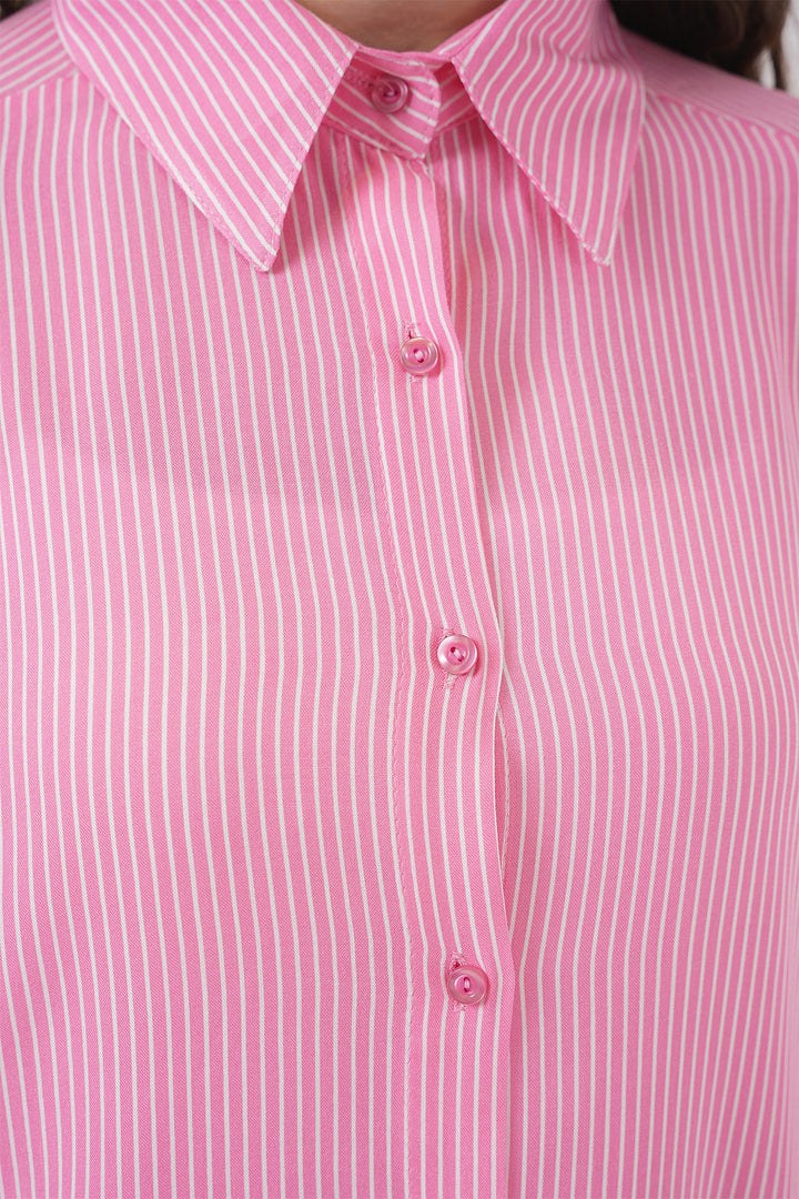 BGD Women Women's Striped Oversized Shirt 20295 - Pink - Pioltello