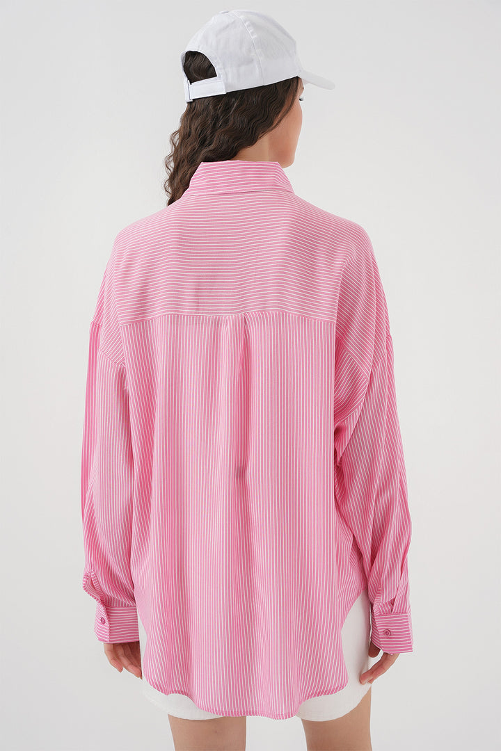 BGD Women Women's Striped Oversized Shirt 20295 - Pink - Pioltello