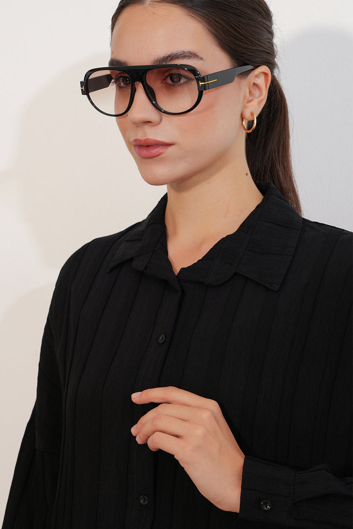 BGD Women Kadın Çizgili Oversize Gömlek 20408 - Siyah - Výronas