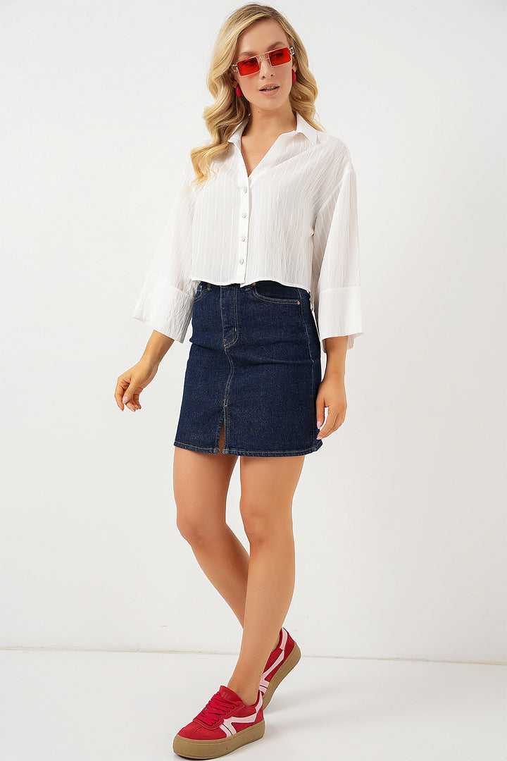 BGD Women Woman Striped Oversized Short Shirt 20326 - White - Concord