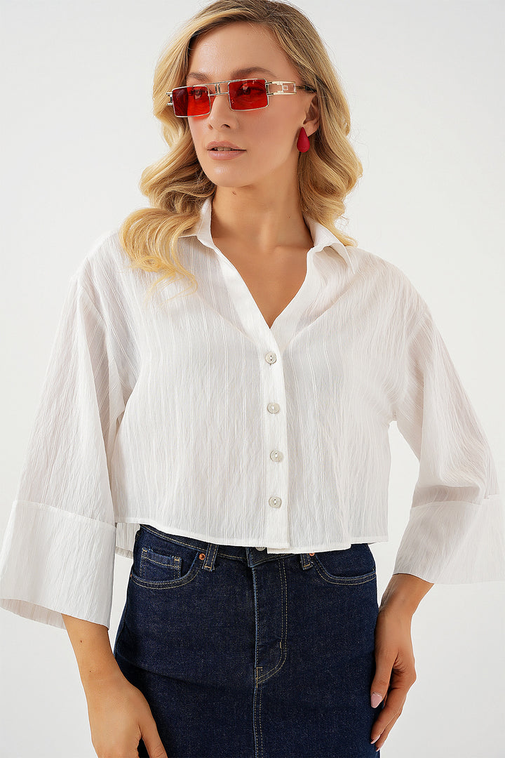 BGD Women Woman Striped Oversized Short Shirt 20326 - White - Concord