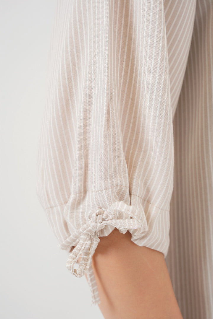BGD Women Women's Striped Oversized Short Sleeve Shirt 20296 - Cream - Watertown Town