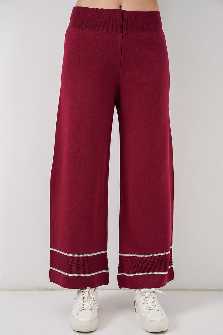 BGD Women Women's Striped Oversized Knitwear Set 15957 - Burgundy - Missouri City