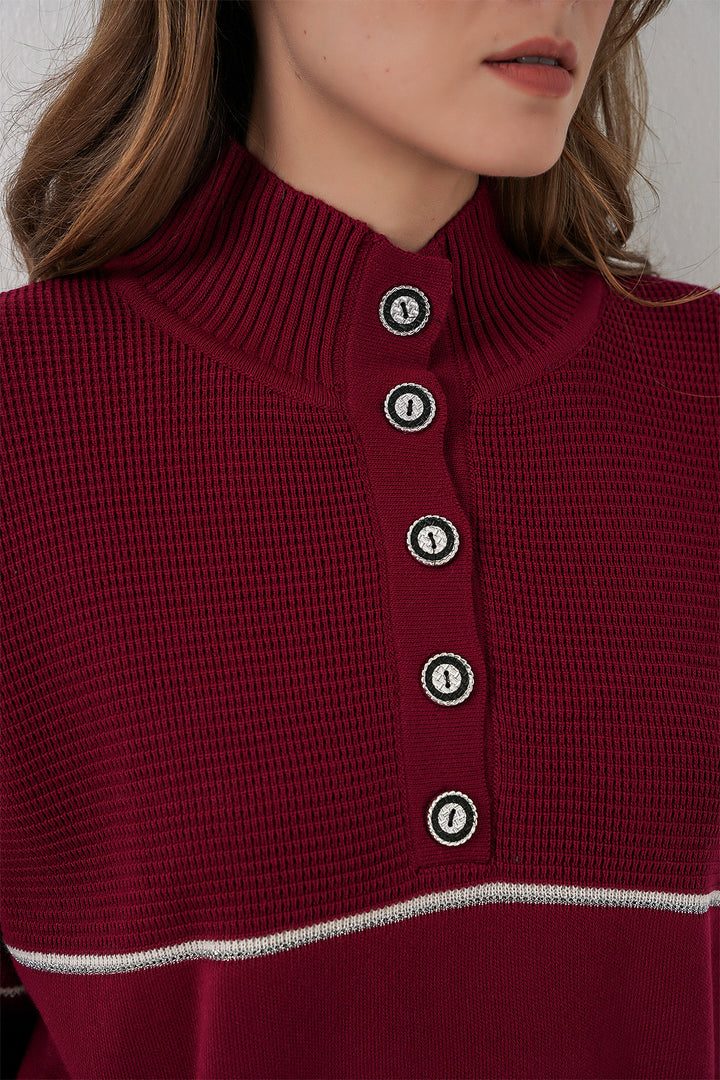 BGD Women Women's Striped Oversized Knitwear Set 15957 - Burgundy - Missouri City