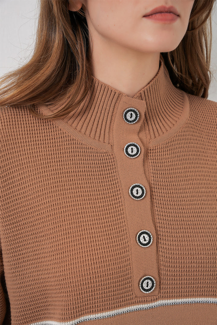 BGD Women Women's Striped Oversized Knitwear Set 15957 - Camel - Falls