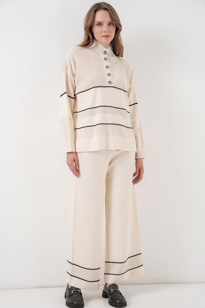 BGD Women Women's Striped Oversized Knitwear Set 15957 - Ecru - Gilbert