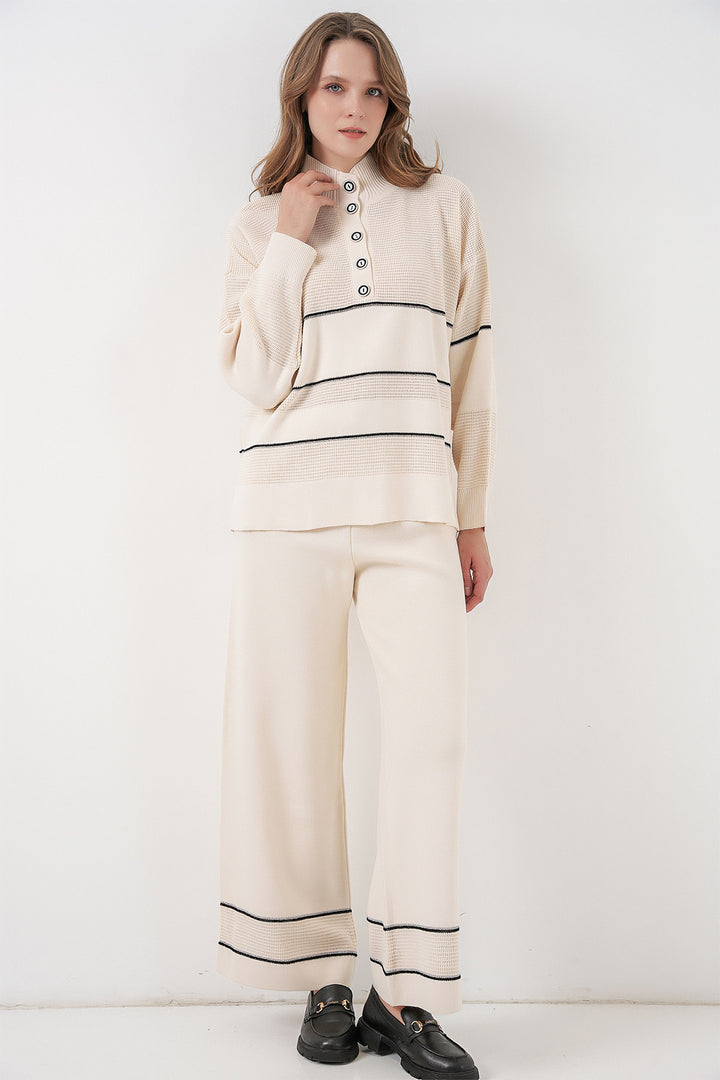 BGD Women Women's Striped Oversized Knitwear Set 15957 - Ecru - Gilbert