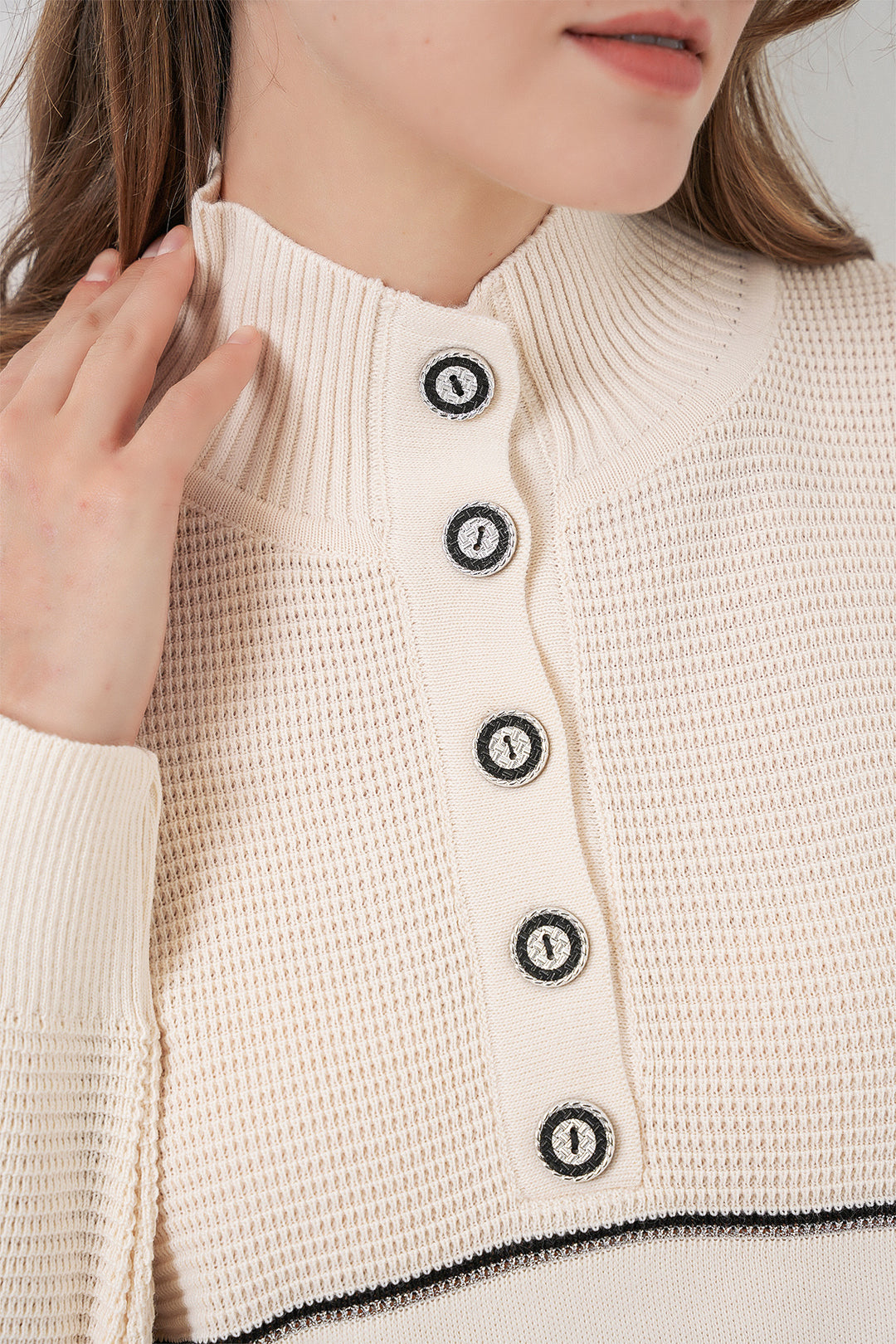 BGD Women Women's Striped Oversized Knitwear Set 15957 - Ecru - Gilbert