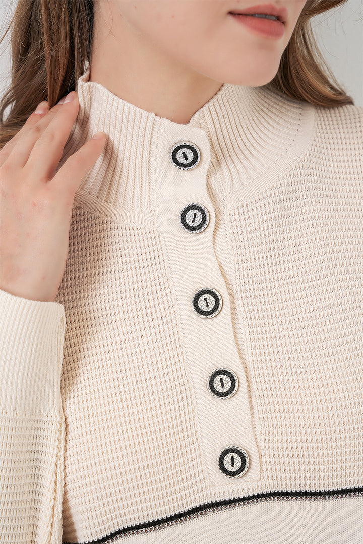 BGD Women Women's Striped Oversized Knitwear Set 15957 - Ecru - Gilbert