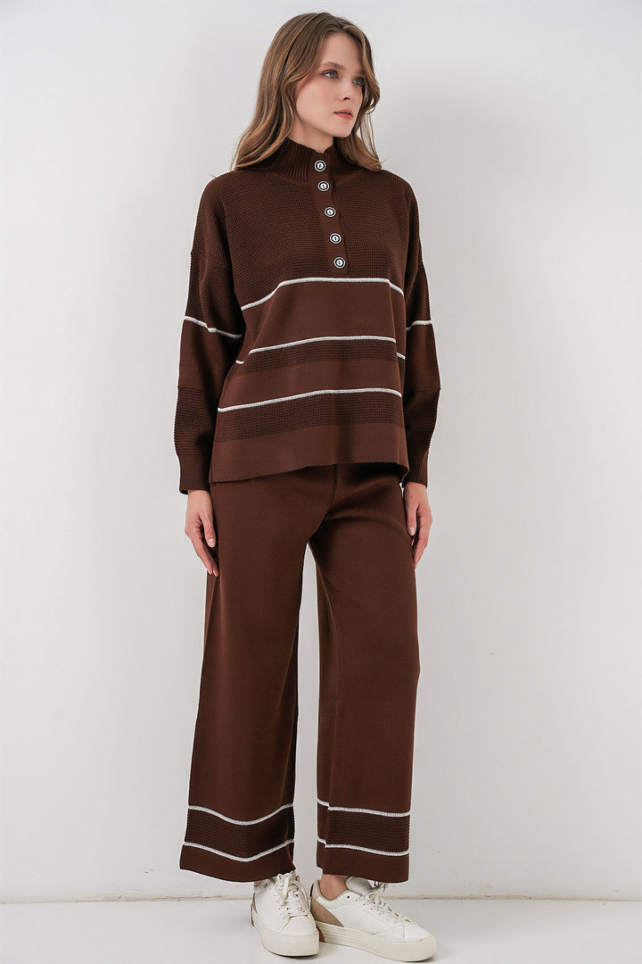 BGD Women Women's Striped Oversized Knitwear Set 15957 - Brown - San Adrián de Besós