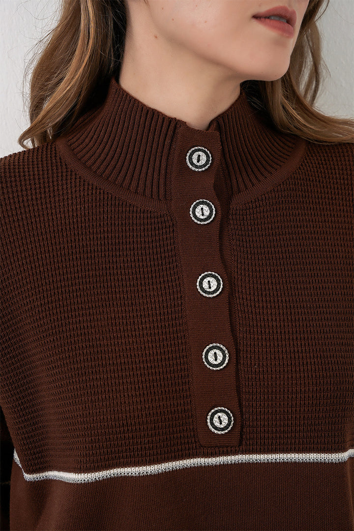 BGD Women Women's Striped Oversized Knitwear Set 15957 - Brown - San Adrián de Besós