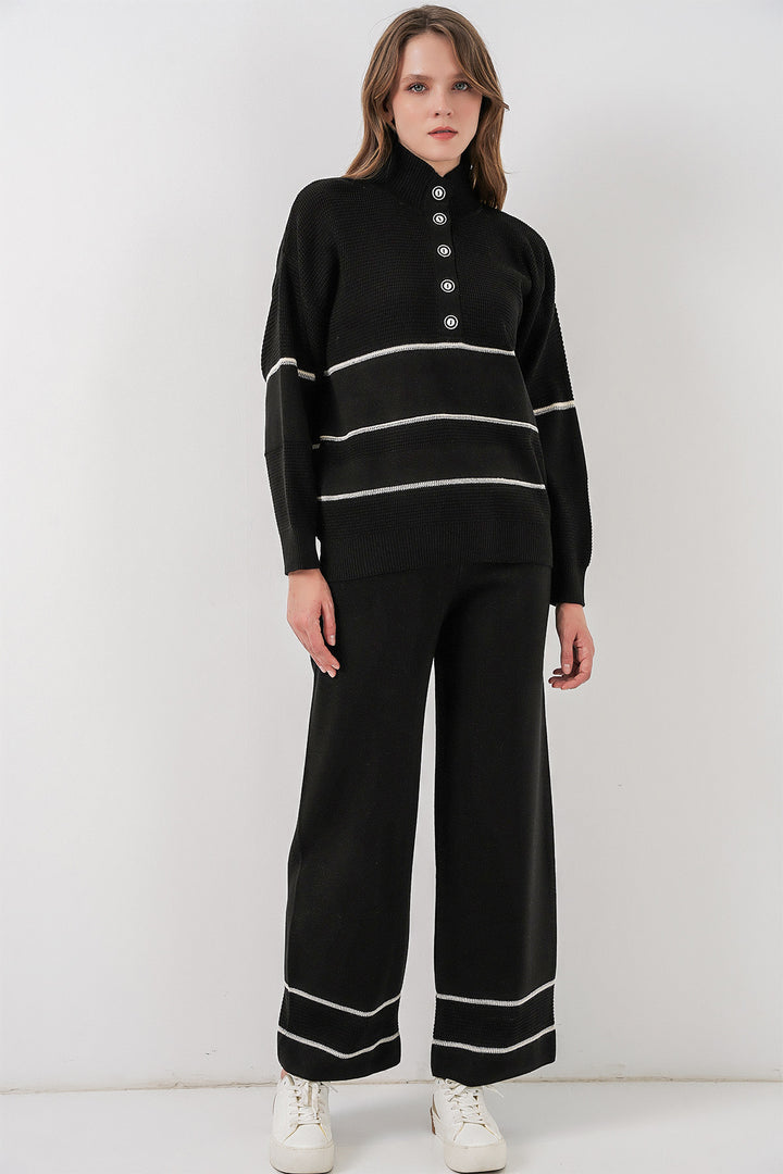 BGD Women Woman Striped Oversized Knitwear Set 15957 - Black - Santa Pola