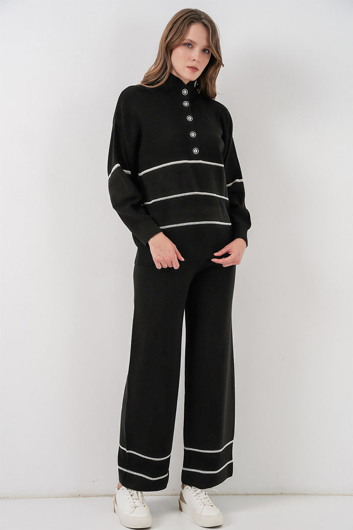 BGD Women Woman Striped Oversized Knitwear Set 15957 - Black - Santa Pola