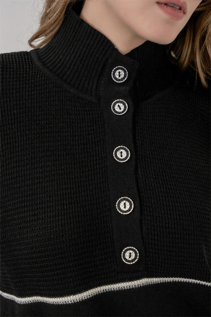 BGD Women Woman Striped Oversized Knitwear Set 15957 - Black - Santa Pola