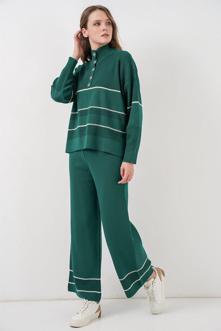 BGD Women Women's Striped Oversized Knitwear Set 15957 - Emerald Green - Elizabeth