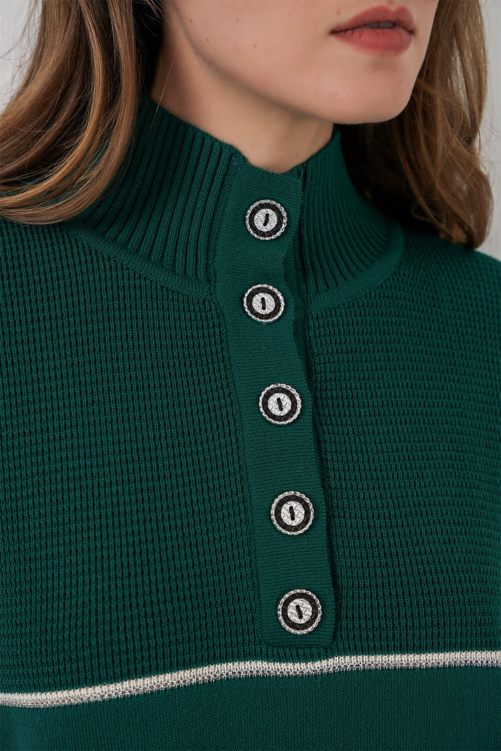 BGD Women Women's Striped Oversized Knitwear Set 15957 - Emerald Green - Elizabeth