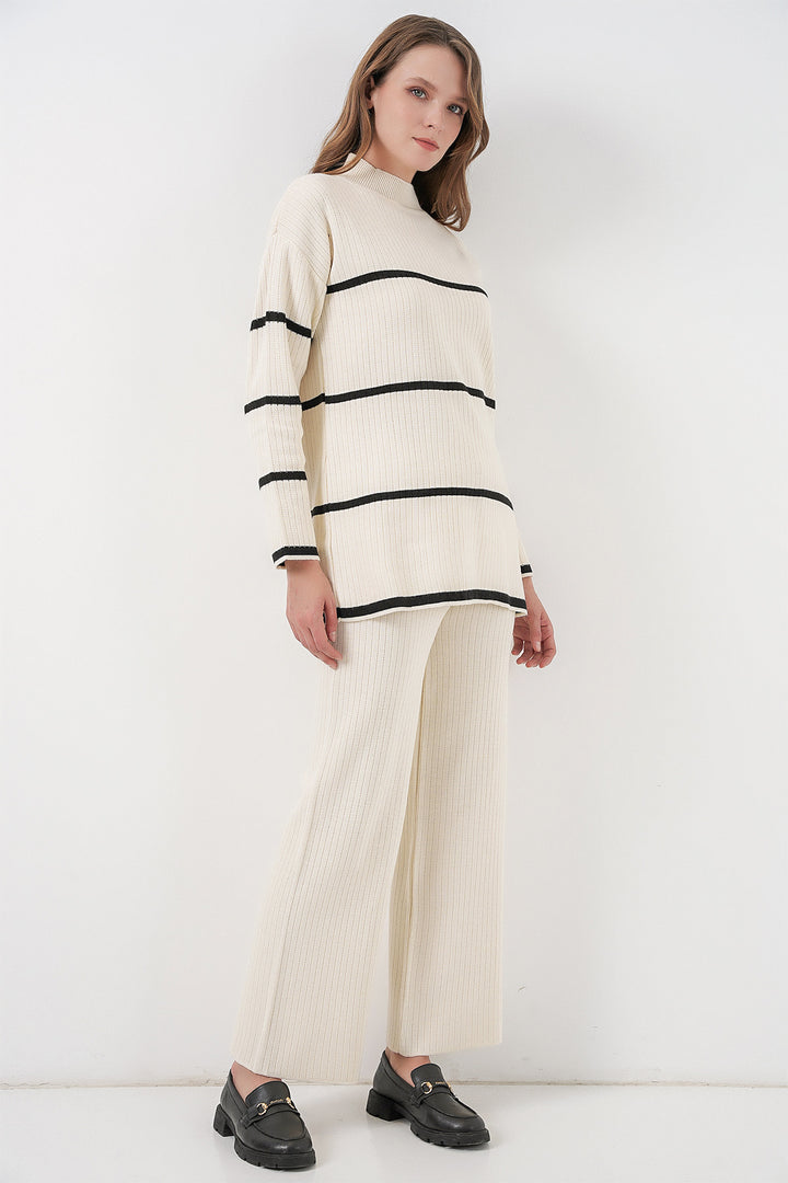 BGD Women Woman Striped Oversized Knitwear Set 15959 - Ecru - Rioverde