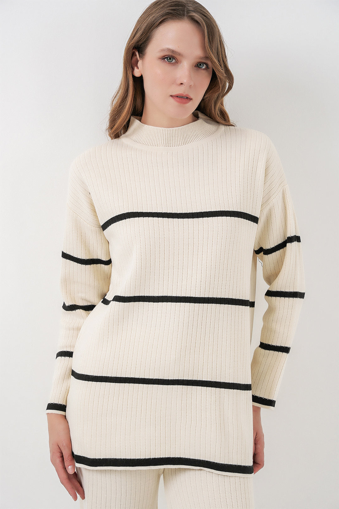 BGD Women Woman Striped Oversized Knitwear Set 15959 - Ecru - Rioverde