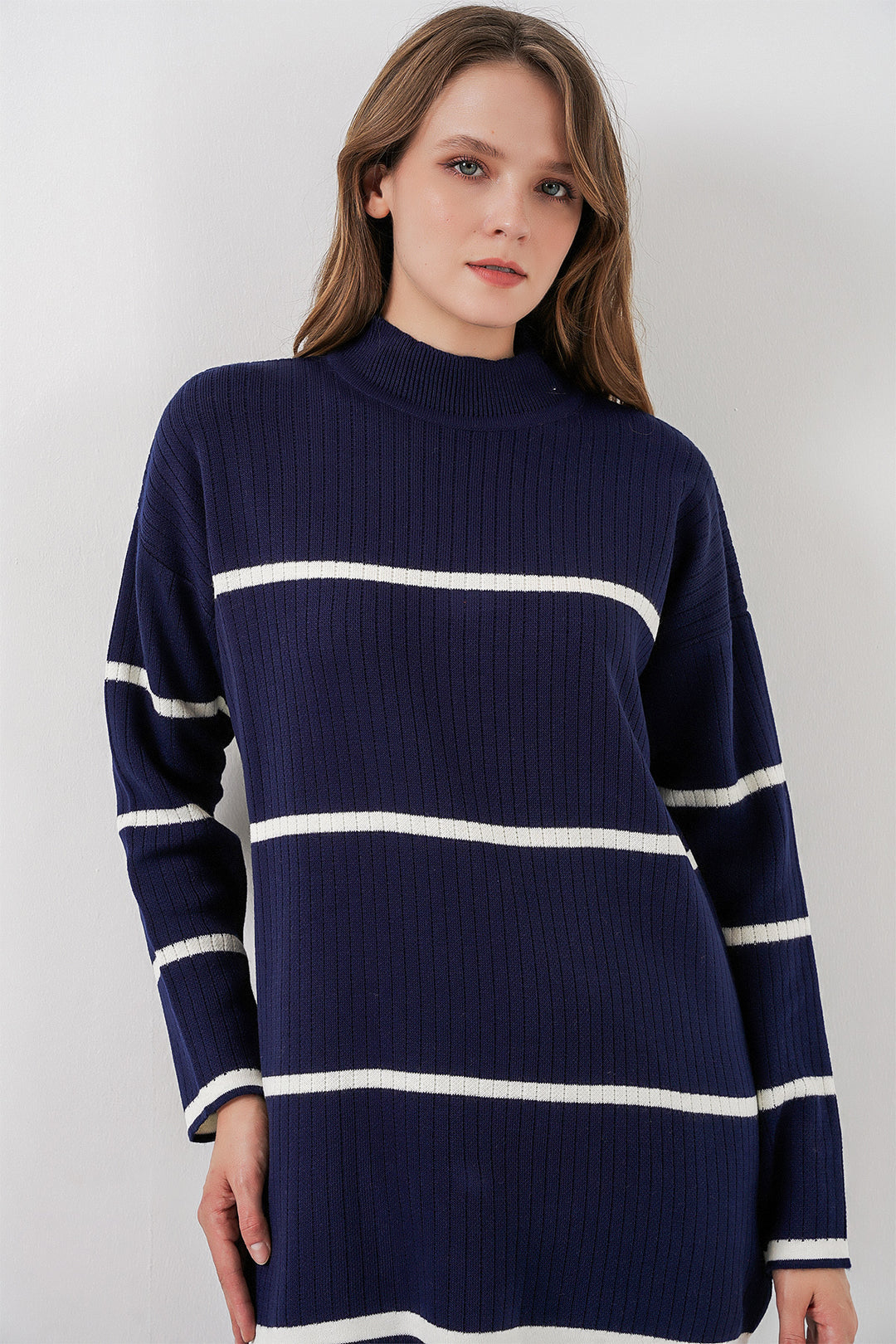 BGD Women Women's Striped Oversized Knitwear Set 15959 - Navy Blue - Orlando