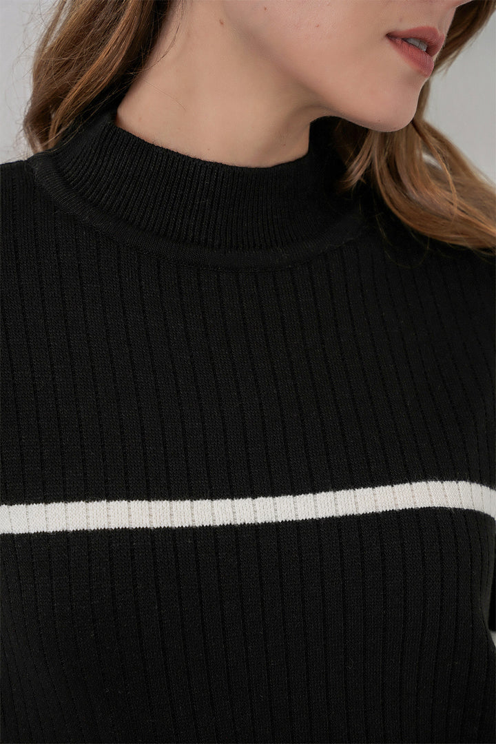 BGD Women Women's Striped Oversized Knitwear Set 15959 - Black - Ravenna