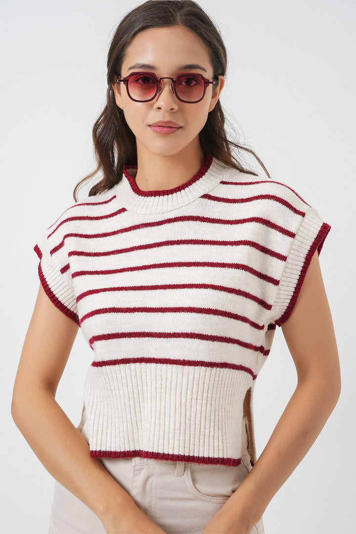 BGD Women Women's Striped Knit Sweater 15926 - Burgundy - Afragola
