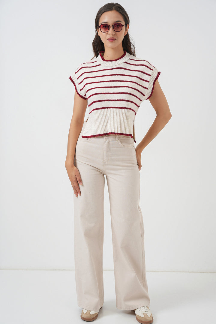 BGD Women Women's Striped Knit Sweater 15926 - Burgundy - Afragola