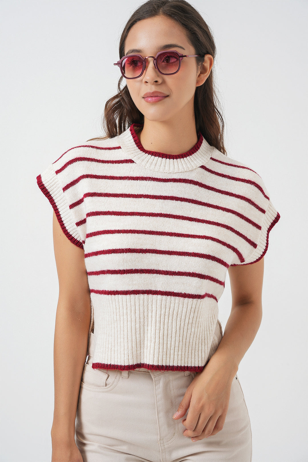 BGD Women Women's Striped Knit Sweater 15926 - Burgundy - Afragola