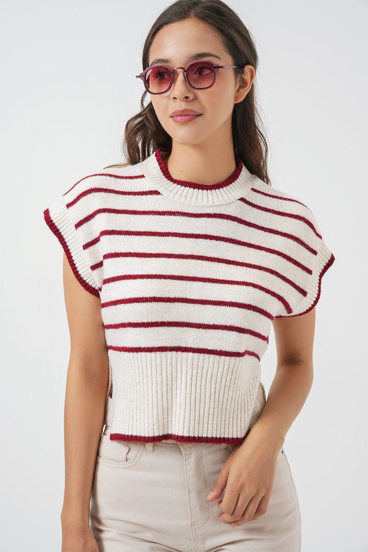BGD Women Women's Striped Knit Sweater 15926 - Burgundy - Afragola