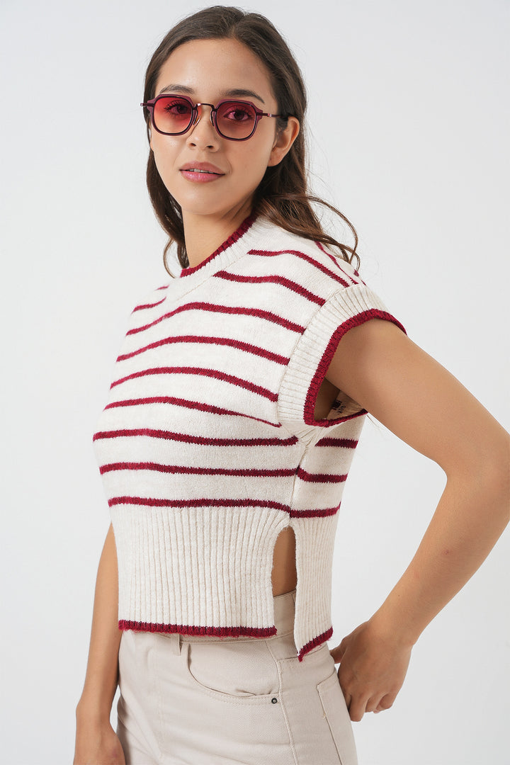 BGD Women Women's Striped Knit Sweater 15926 - Burgundy - Afragola