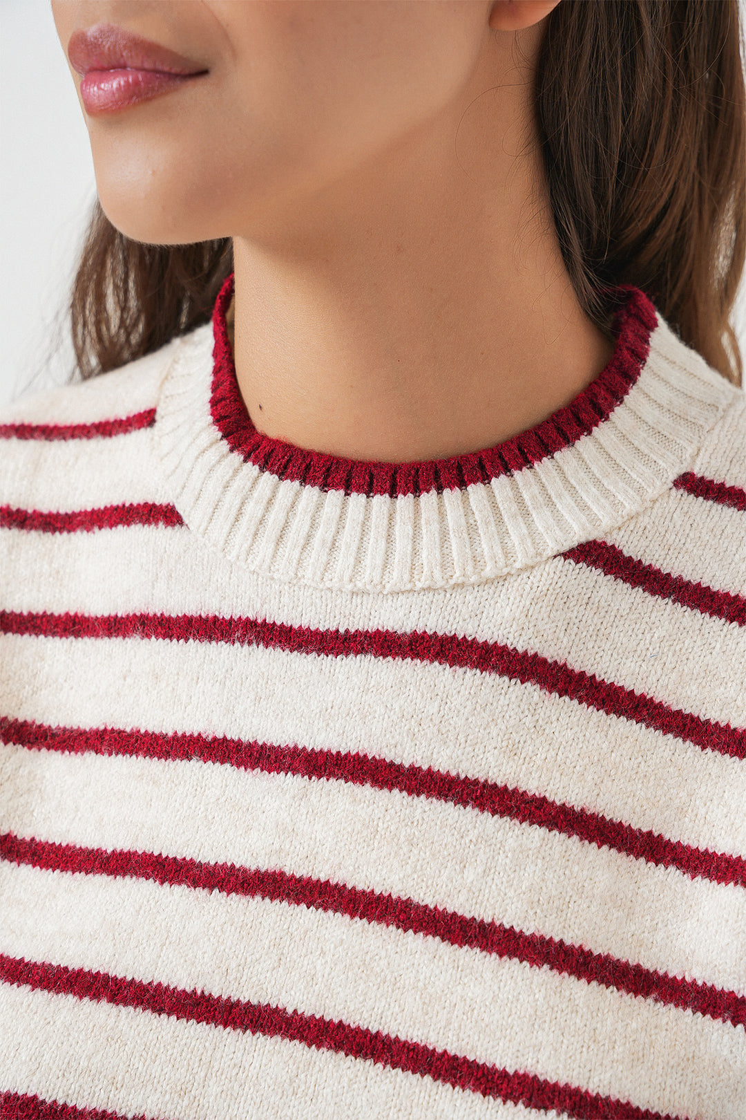 BGD Women Women's Striped Knit Sweater 15926 - Burgundy - Afragola