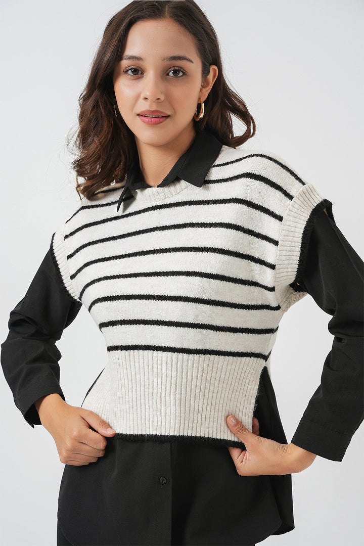 BGD Women Woman Striped Knit Sweater 15926 - Ecru - Essex