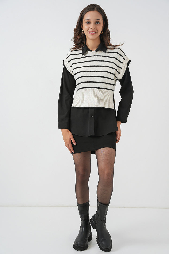 BGD Women Woman Striped Knit Sweater 15926 - Ecru - Essex