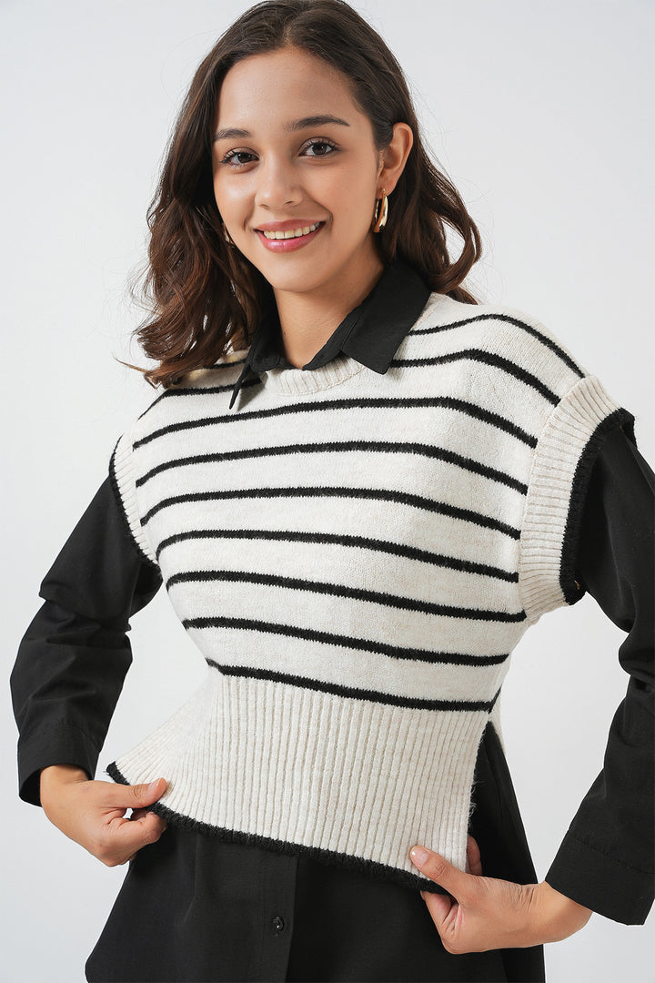 BGD Women Woman Striped Knit Sweater 15926 - Ecru - Essex