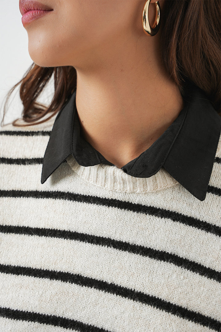 BGD Women Woman Striped Knit Sweater 15926 - Ecru - Essex