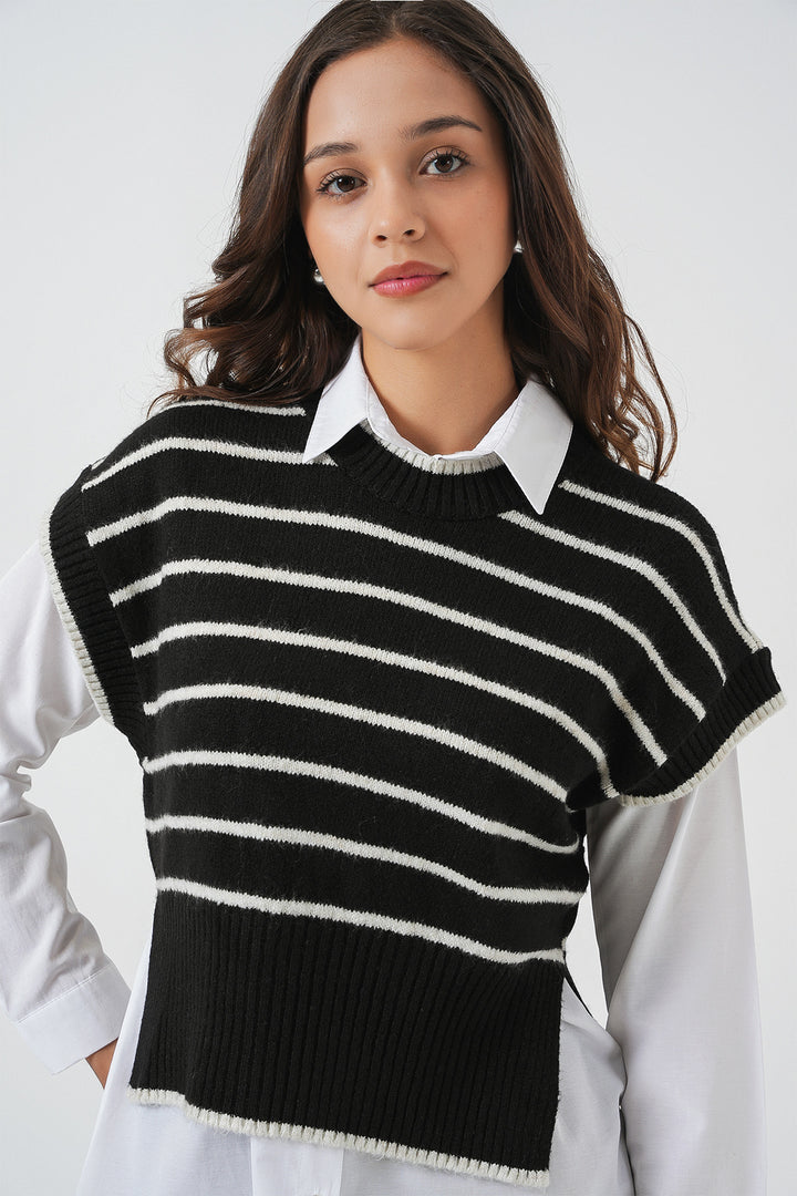 BGD Women Woman Striped Knit Sweater 15926 - Black - Seevetal