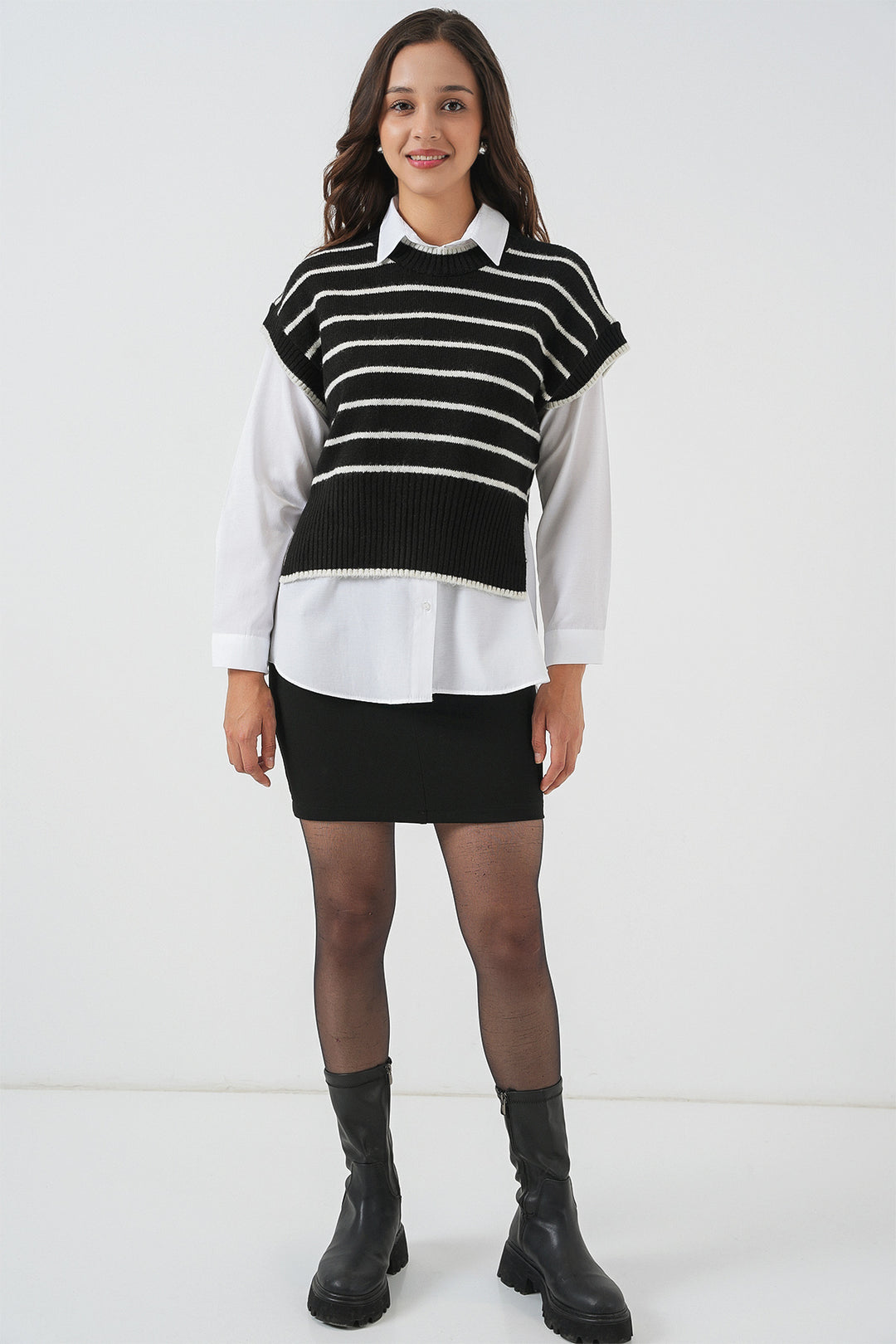 BGD Women Woman Striped Knit Sweater 15926 - Black - Seevetal