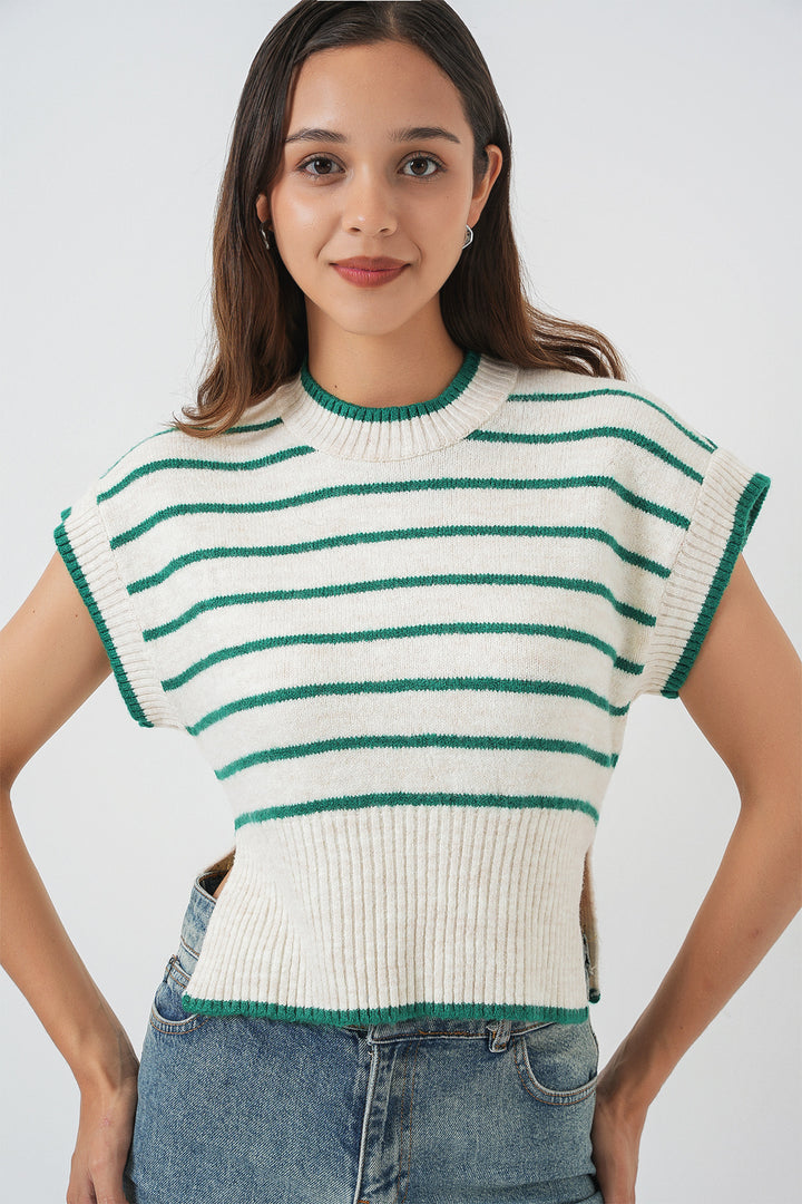 BGD Women Women's Striped Knit Sweater 15926 - Emerald Green - DeKalb