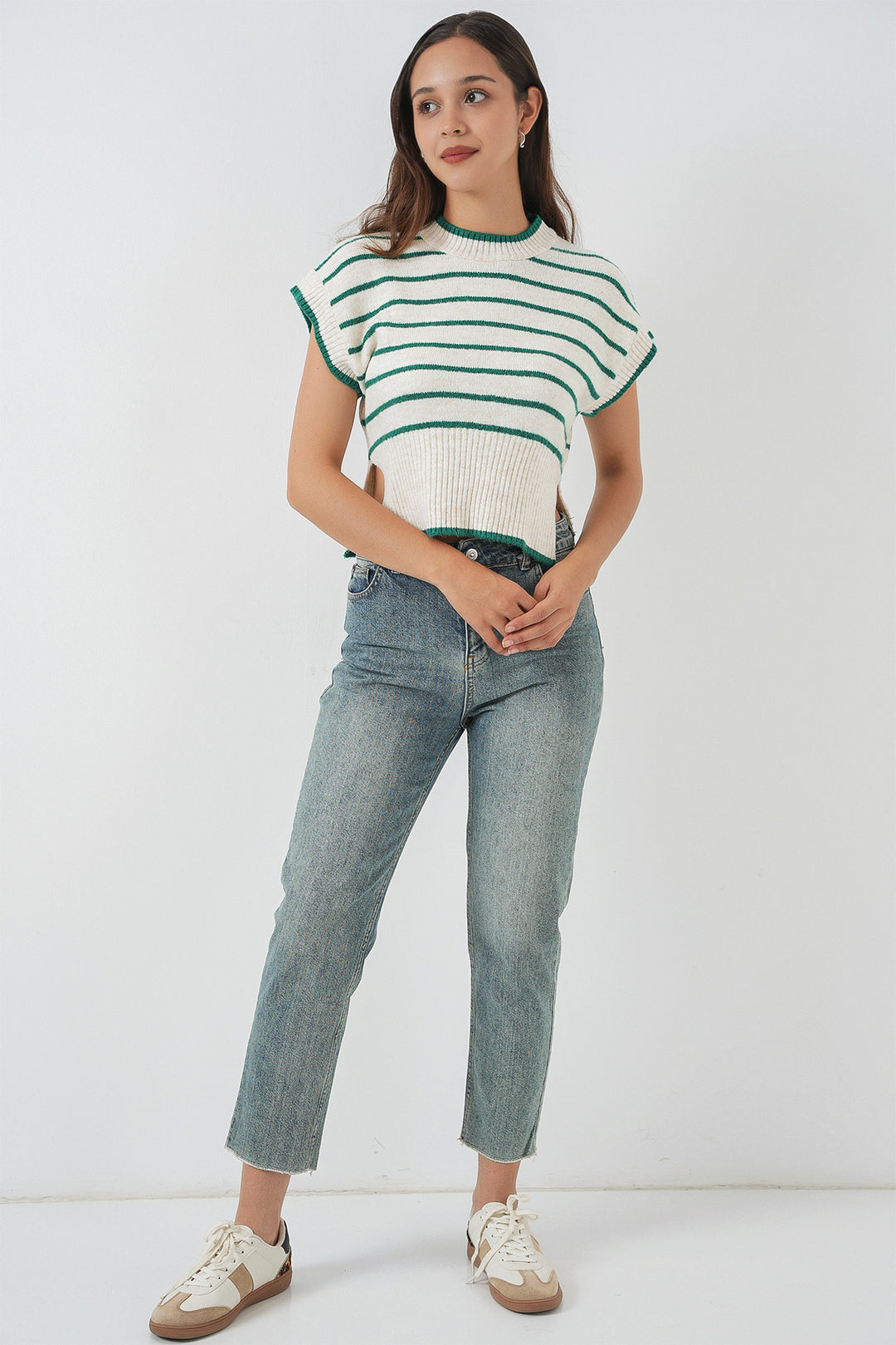 BGD Women Women's Striped Knit Sweater 15926 - Emerald Green - DeKalb