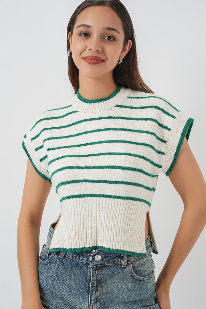 BGD Women Women's Striped Knit Sweater 15926 - Emerald Green - DeKalb