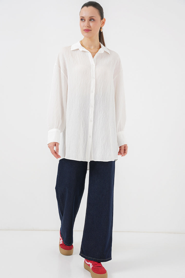 BGD Women Woman Striped Long Shirt Tunic 5963 - White - Pembroke Pines