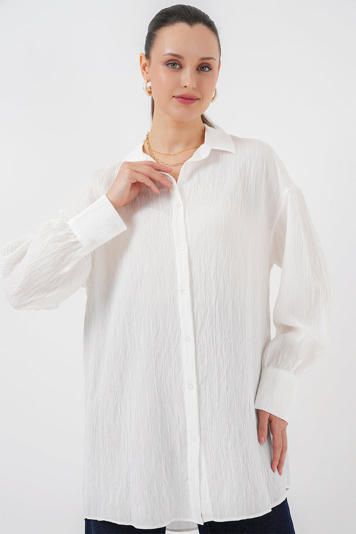 BGD Women Woman Striped Long Shirt Tunic 5963 - White - Pembroke Pines